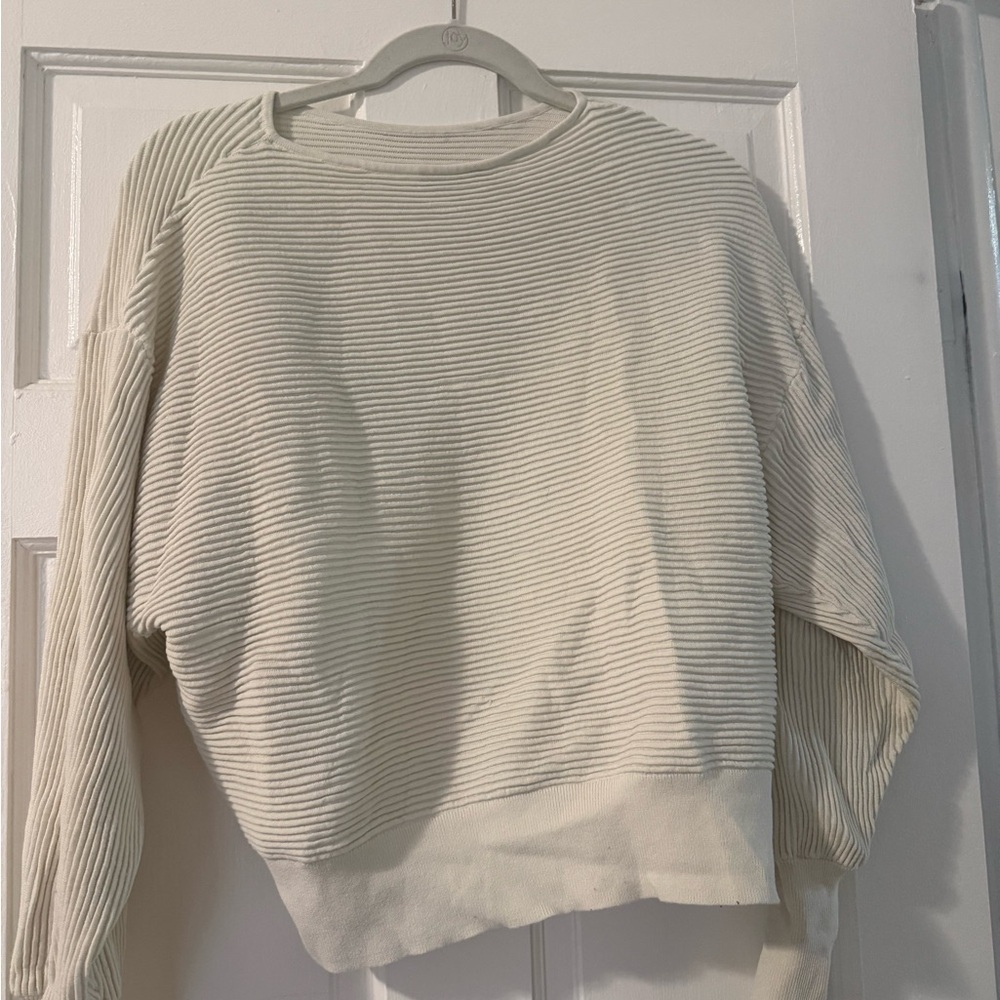 Babaton Off-White Ribbed Knit Long Sleeve